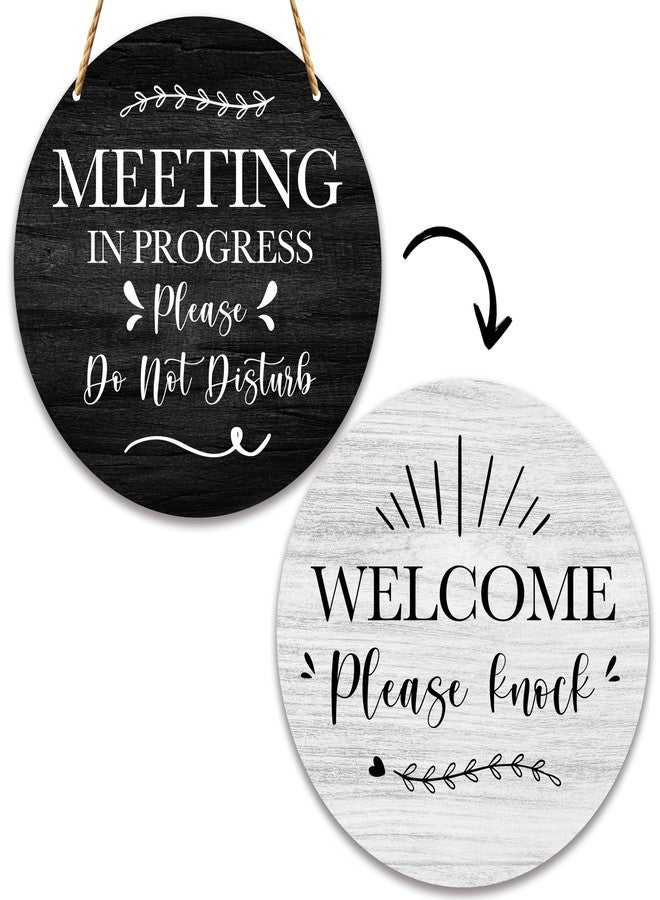 YQV Do Not Disturb Door Hanger Sign, Funny Office Decor Meeting in Progress Door Sign, Double Sided Welcome Door Sign for Cubicle Decor, 10 In Round Wooden Plaque -YMA03 - Image 1