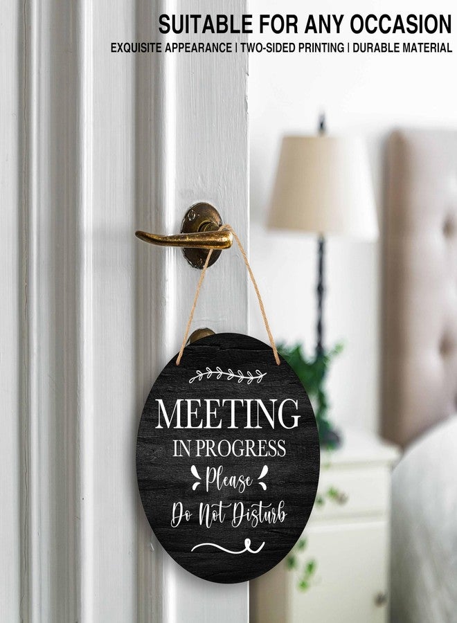 YQV Do Not Disturb Door Hanger Sign, Funny Office Decor Meeting in Progress Door Sign, Double Sided Welcome Door Sign for Cubicle Decor, 10 In Round Wooden Plaque -YMA03 - Image 3