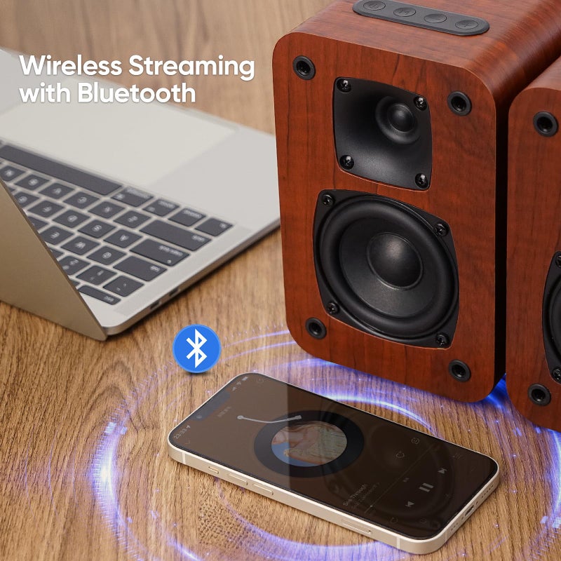 Saiyin Bluetooth Bookshelf Speakers for Record Player,Active Speakers with 3 Inch Woofer, Powered Speakers with Optical/AUX/TV-ARC Input for Turntable, PC and TV - Image 2