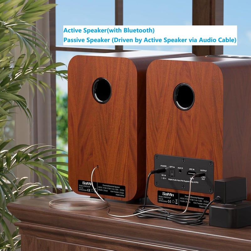 Saiyin Bluetooth Bookshelf Speakers for Record Player,Active Speakers with 3 Inch Woofer, Powered Speakers with Optical/AUX/TV-ARC Input for Turntable, PC and TV - Image 3