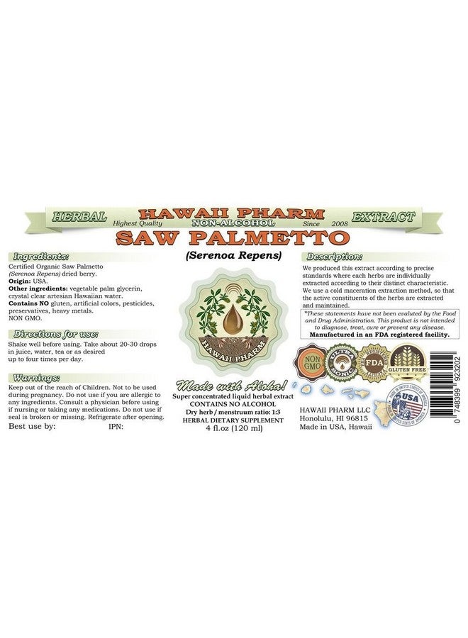 HawaiiPharm Saw Palmetto Alcoholfree Liquid Extract Organic Saw Palmetto (Serenoa Repens) Dried Berry Glycerite Natural Herbal Supplement Usa 2 Fl.Oz - Image 3