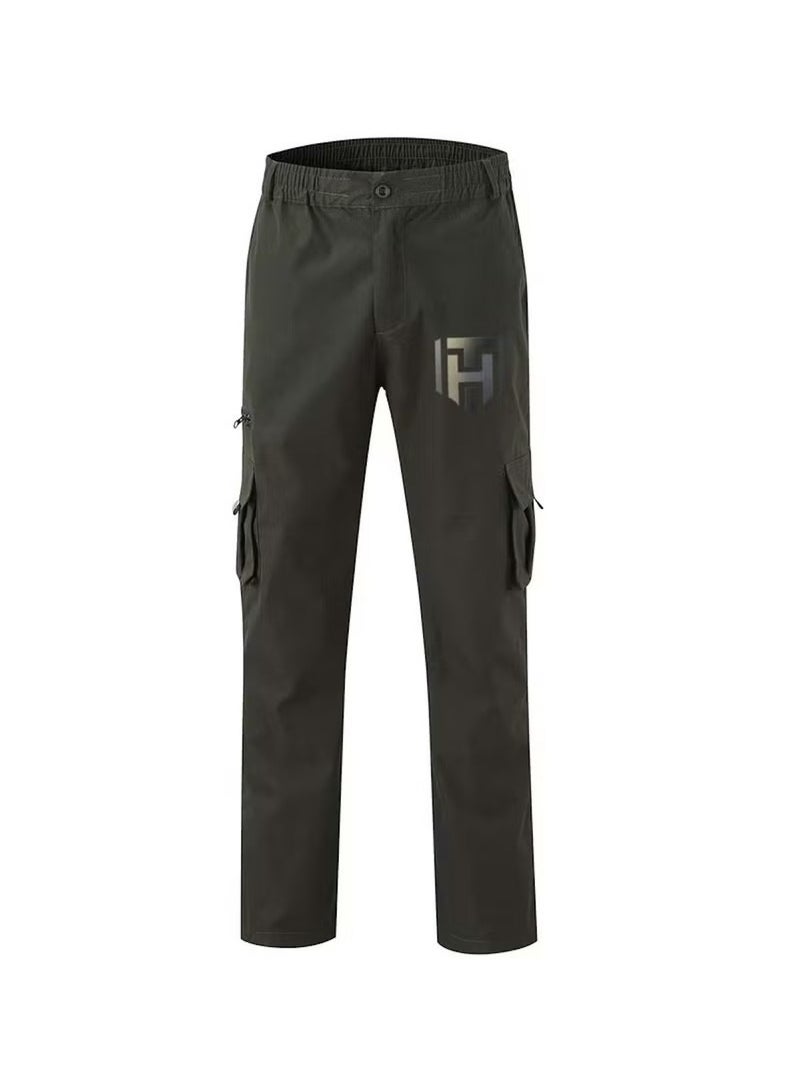 Huitich Men’s Casual Multi-Pocket Workwear Trousers – ArmyGreen, Size L  - Image 3