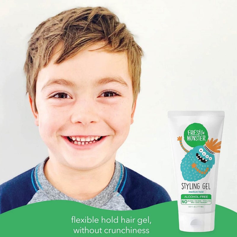 Fresh Monster جل تصفيف شعر الأطفال فريش مونستر، تثبيت متوسط خالي من الكحول، جل شعر طبيعي للأطفال والرضع (6 أوقية) - Image 3