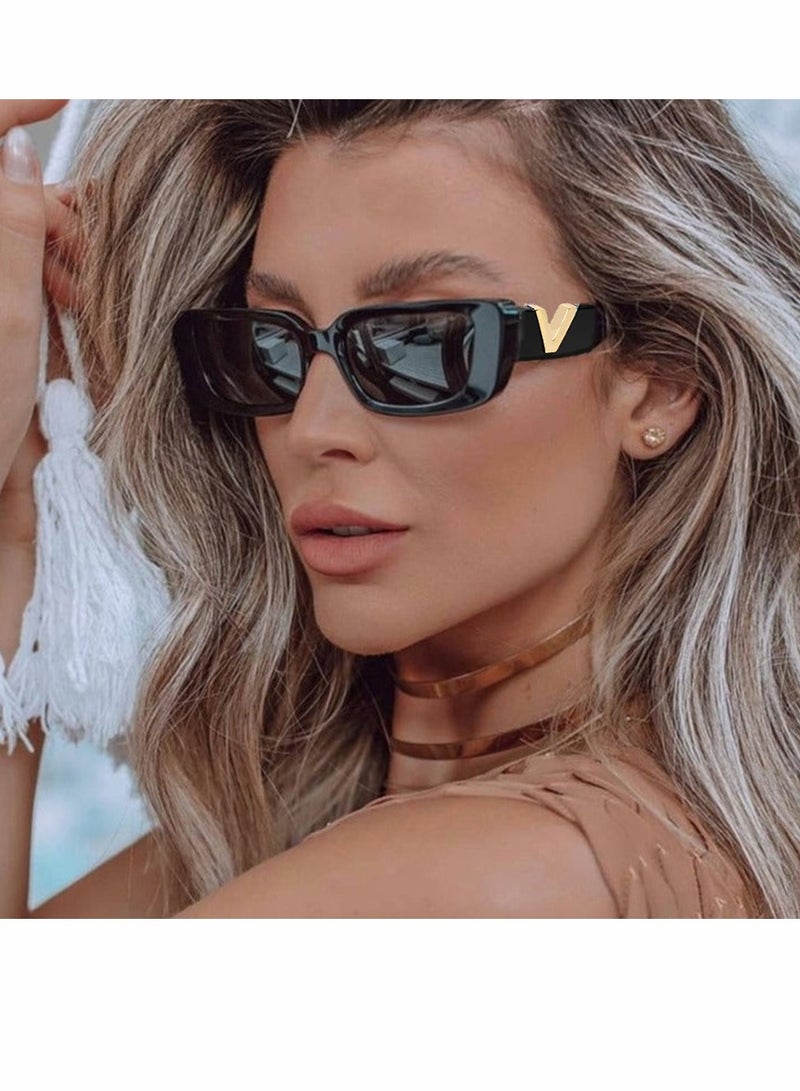 نظارات شمسية ريترو مستطيلة للنساء والرجال خمر نظارات شمسية مربعة صغيرة حماية Glasse UV400 90 بإطار ضيق أنيق - Image 3