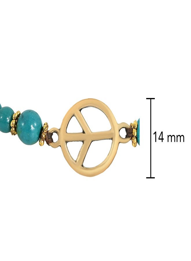 AeraVida Vintage Peace Sign Anklet with Green Malachite and Brass Beads Handmade 9.5 Inch Cotton Wax Rope Jingle Bell Ankle Bracelet for Bohemian Music Festival Style Jewelry - Image 3