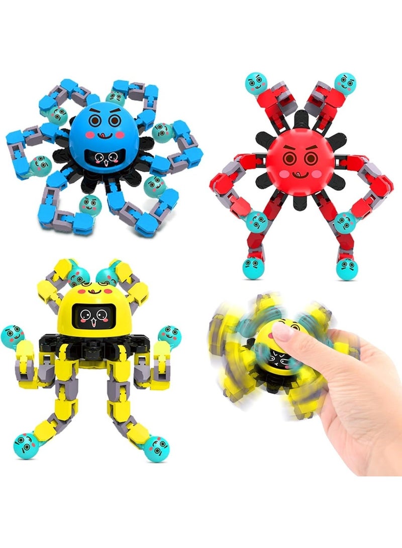 Halamodo 3Pcs Transformable Fidget Spinner Toys for Kids and Adults | Glowing Face-Changing Mechanical Gyroscope Toys | Educational Building Block Robot Gyro | Fingertip Transforming Spinner | Sensory Toy for Boys Girls | Blue/Red/Yellow | 7.5x7.5x2.8cm - Image 1