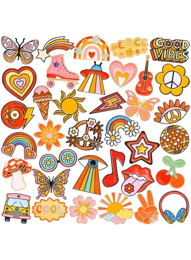 DTOFOOT 36PCS Hippie Enamel Pins Bulk Preppy Lapel Badges for Women Girls DIY Brooch Pins for Hippie Costume Party Favors Accessories - Image 1
