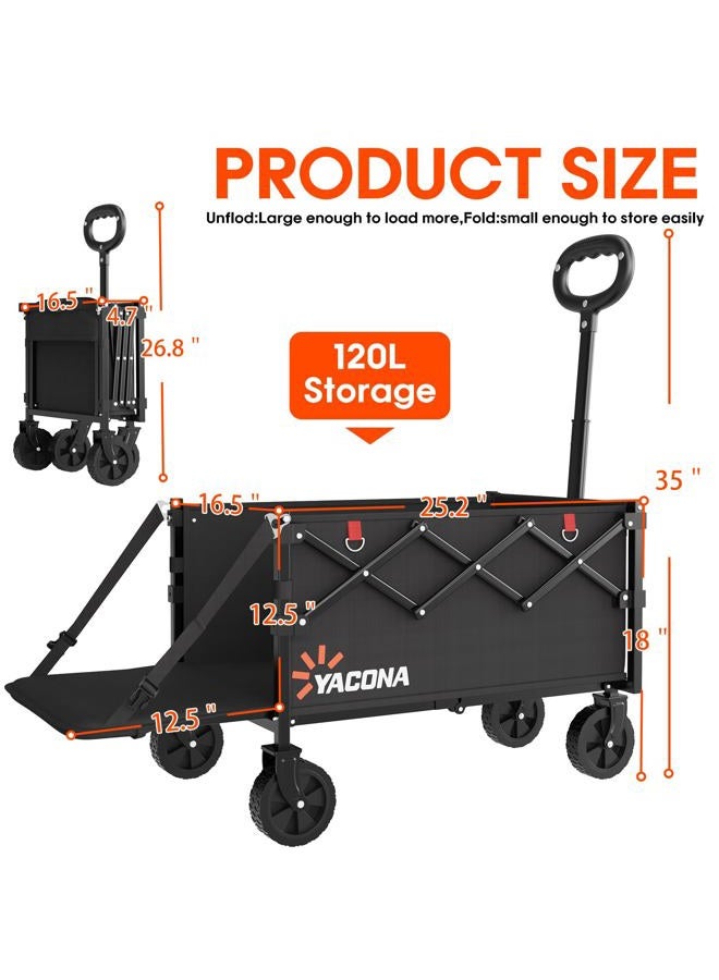 Yozoia 360LBS Heavy-Duty Wagons Carts Foldable, Collapsible Wagon Cart with Wheels and Tailgate, Folding Utility Wagon Carts for Groceries, Outdoor Camping, Shopping, Beach, Garden - Image 2