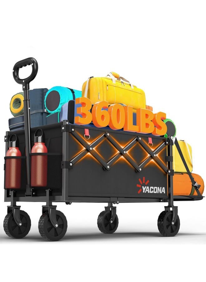 Yozoia 360LBS Heavy-Duty Wagons Carts Foldable, Collapsible Wagon Cart with Wheels and Tailgate, Folding Utility Wagon Carts for Groceries, Outdoor Camping, Shopping, Beach, Garden - Image 1