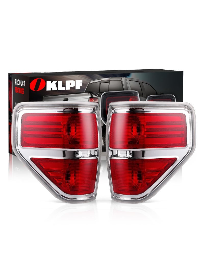 OKLPF Rear Brake Tail Lights Compatible With 2009 2010 2011 2012 2013 2014 Ford F150 F150Replace Silver Taillights Assembly Red Chrome Tail LightsNot Included BulbsDriver and Passenger Side