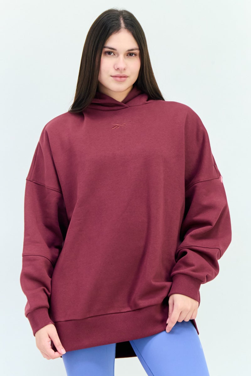 Reebok هودي خارجي للنساء بأكمام طويلة، مارون - Image 1