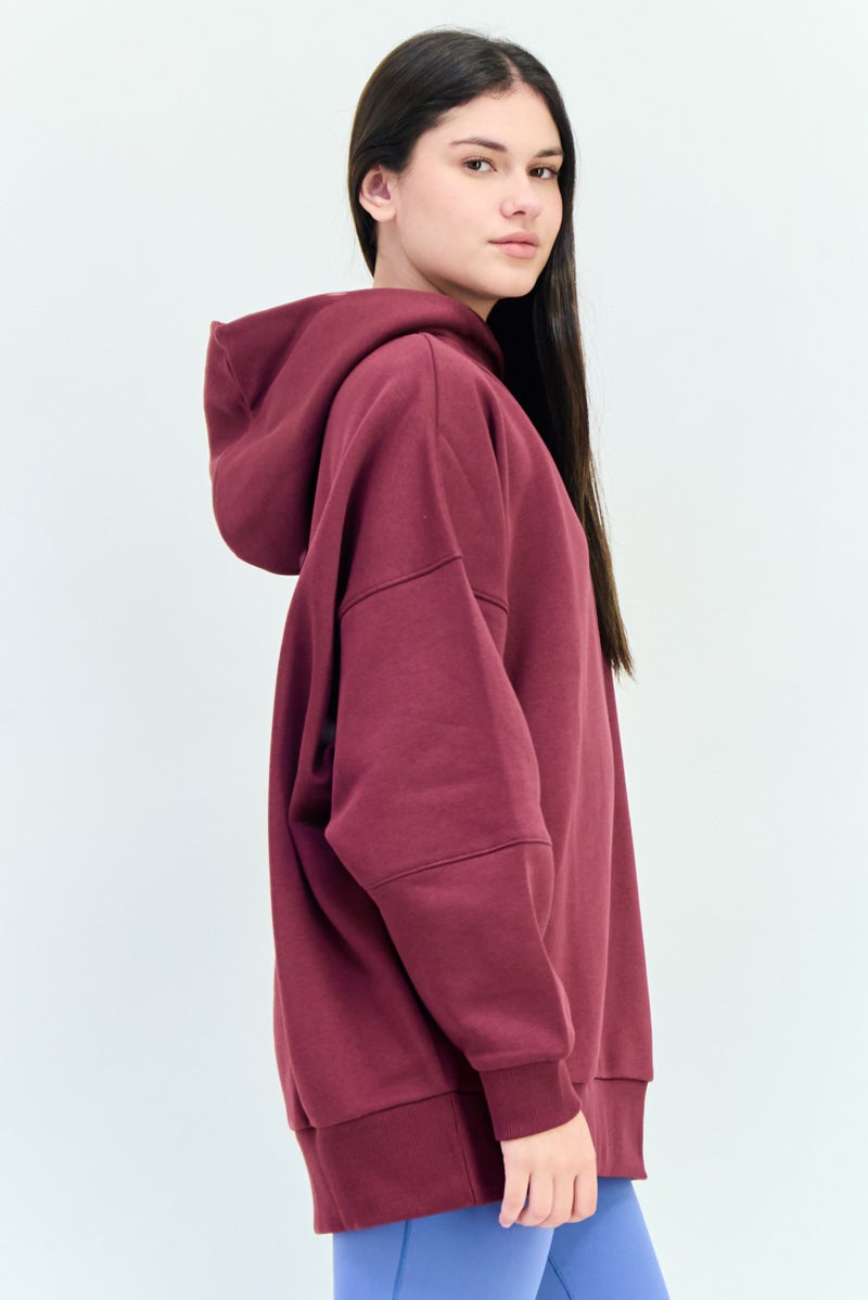 Reebok هودي خارجي للنساء بأكمام طويلة، مارون - Image 4