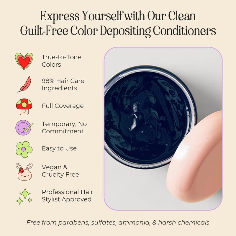 INH Semi Permanent Hair Color | Color Depositing Conditioner | Blue Black Hair Dye | No Bleach & No Peroxide Temporary Tint for Women & Men | Vegan, Ammonia Free, & Sulfate Free | Ready to Use, 6oz - Image 4