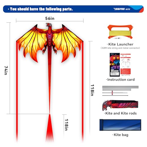 SGftre Complete Kite with Handle, Line & Accessories,Easy to Fly for Kids & Adults, Perfect for Beach, Park, Family Outdoor Activities (Speed Dragon Yellow, 1) - Image 5