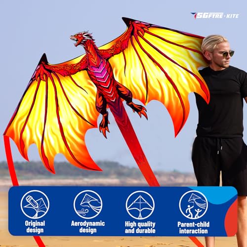 SGftre Complete Kite with Handle, Line & Accessories,Easy to Fly for Kids & Adults, Perfect for Beach, Park, Family Outdoor Activities (Speed Dragon Yellow, 1) - Image 3