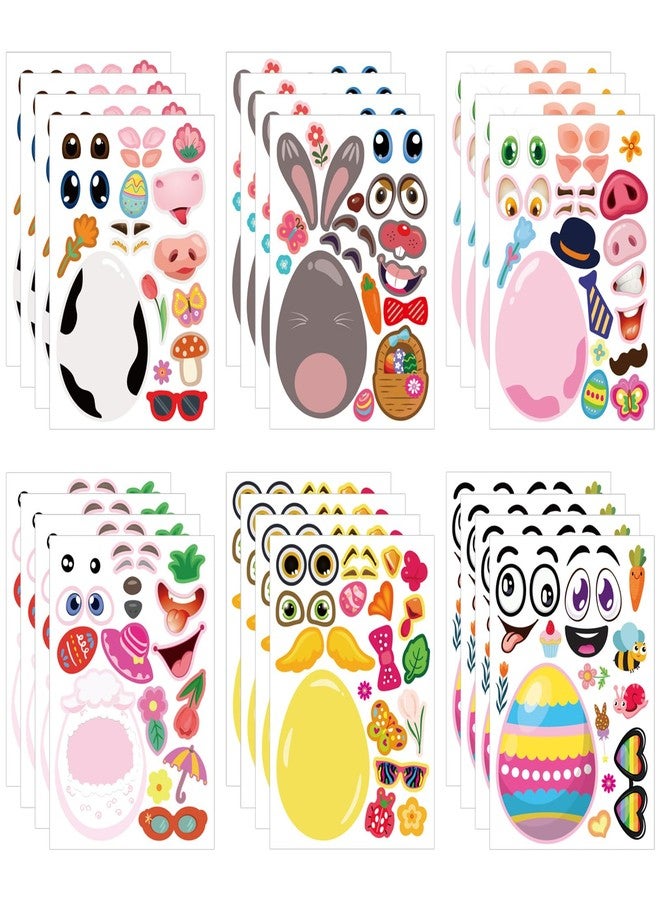 Cosomia 24 Sheets of Easter Stickers for Kids: 6 Unique Colorful Eggs Designs for Easter Basket Stuffers, Decorative Party Favor Activities and Craft Supplies, Make A Face Stickers for Girls and Boys - Image 1