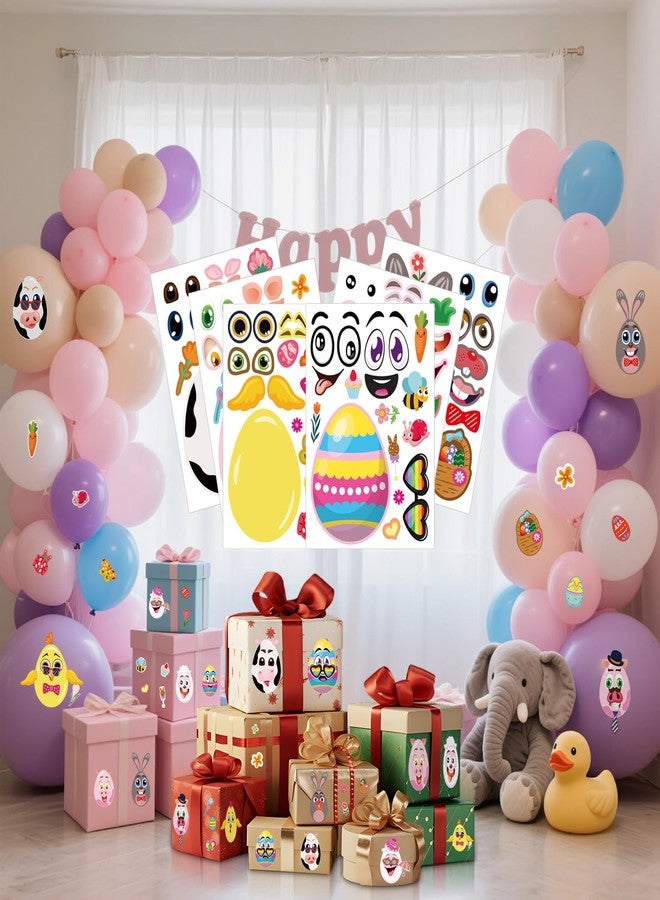 Cosomia 24 Sheets of Easter Stickers for Kids: 6 Unique Colorful Eggs Designs for Easter Basket Stuffers, Decorative Party Favor Activities and Craft Supplies, Make A Face Stickers for Girls and Boys - Image 4