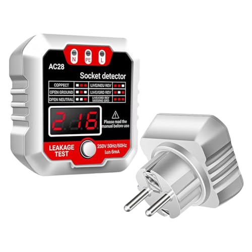 Serplex® Socket Tester, Outlet Tester Receptacle Detector with Voltage LCD Display 250V 50Hz/60Hz Power Socket Checker Automatic Circuit Tester Polarity Voltage Test Wall Plug Electrical Tools-White - Image 1