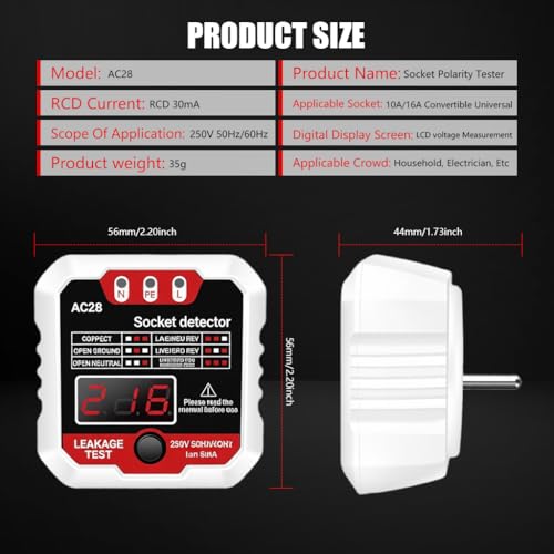 Serplex® Socket Tester, Outlet Tester Receptacle Detector with Voltage LCD Display 250V 50Hz/60Hz Power Socket Checker Automatic Circuit Tester Polarity Voltage Test Wall Plug Electrical Tools-White - Image 2