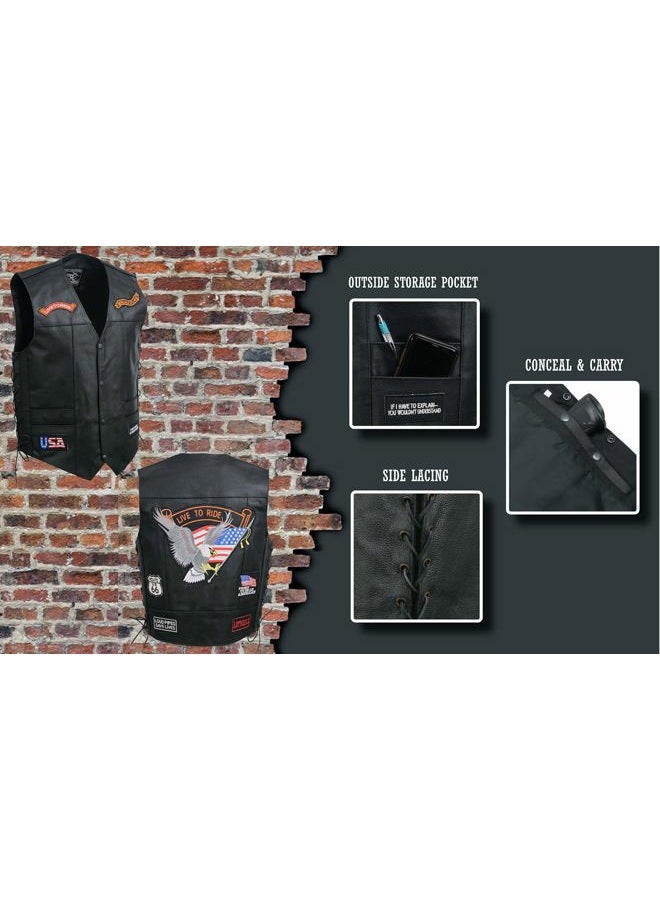 EVENT LEATHER ELM3930 Men's Black Leather Side Lace Live to Ride Pre-Patched Vest - 3X-Large - Image 2