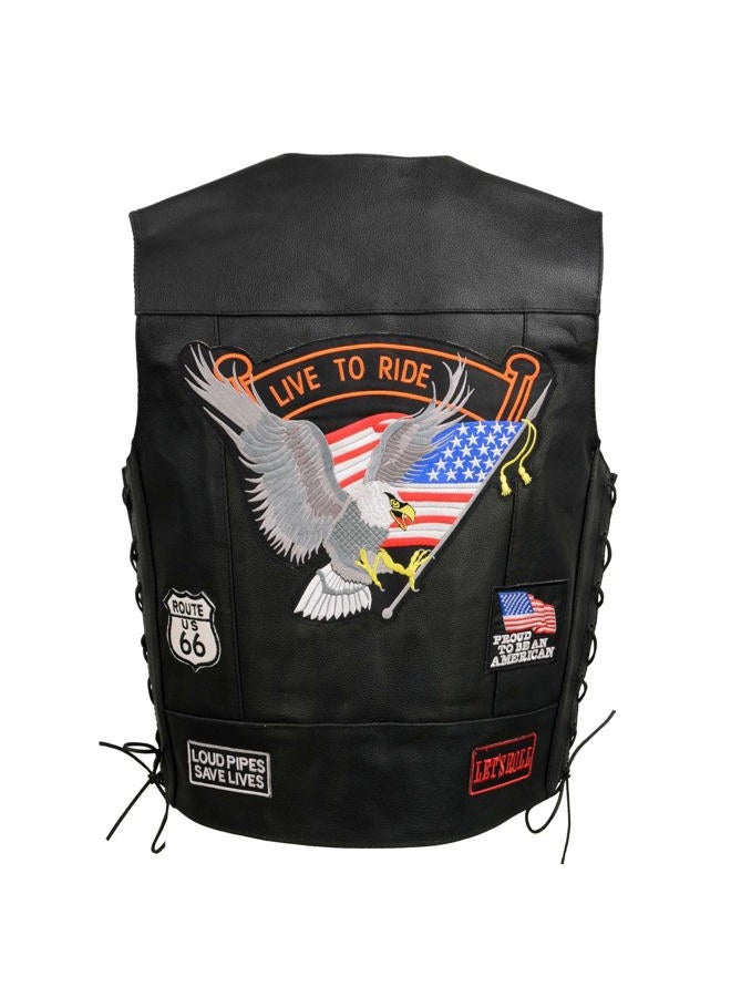 EVENT LEATHER ELM3930 Men's Black Leather Side Lace Live to Ride Pre-Patched Vest - 3X-Large - Image 1