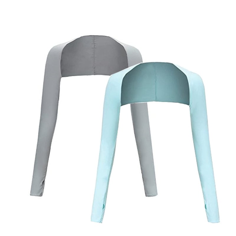 HomTop Cool Shawl Arm Covers 2-Pack Sun Protection With Finger Holes Uv Protection Arm Covers For Golf (Blue And Gray) One Size Fits All - Image 1