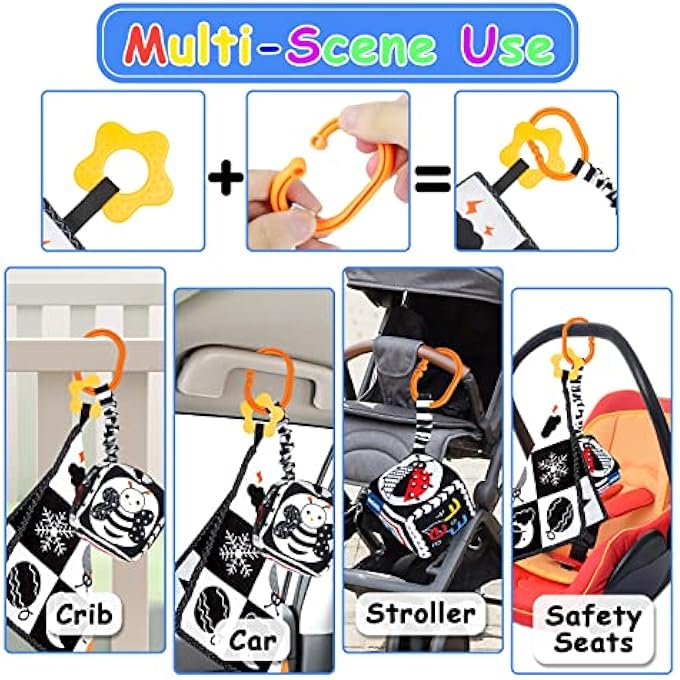 3 PCS BLACK AND WHITE HIGH CONTRAST BABY TOYS, NEWBORN TO 3 MONTHS, MONTESSORI SENSORY SOFT BOOK FOR EARLY EDUCATION, INFANT TUMMY TIME TOYS, BABY GIFTS - Image 4