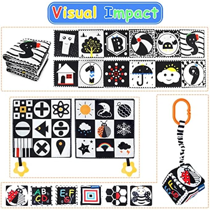 3 PCS BLACK AND WHITE HIGH CONTRAST BABY TOYS, NEWBORN TO 3 MONTHS, MONTESSORI SENSORY SOFT BOOK FOR EARLY EDUCATION, INFANT TUMMY TIME TOYS, BABY GIFTS - Image 2