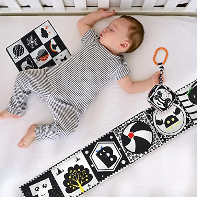 3 PCS BLACK AND WHITE HIGH CONTRAST BABY TOYS, NEWBORN TO 3 MONTHS, MONTESSORI SENSORY SOFT BOOK FOR EARLY EDUCATION, INFANT TUMMY TIME TOYS, BABY GIFTS - Image 5