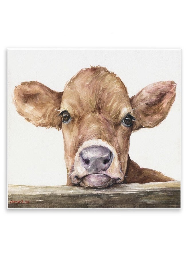 Stupell Industries Cute Baby Cow Animal Watercolor Painting Wall Plaque Art Design By Artist George Dyachenko - Image 1