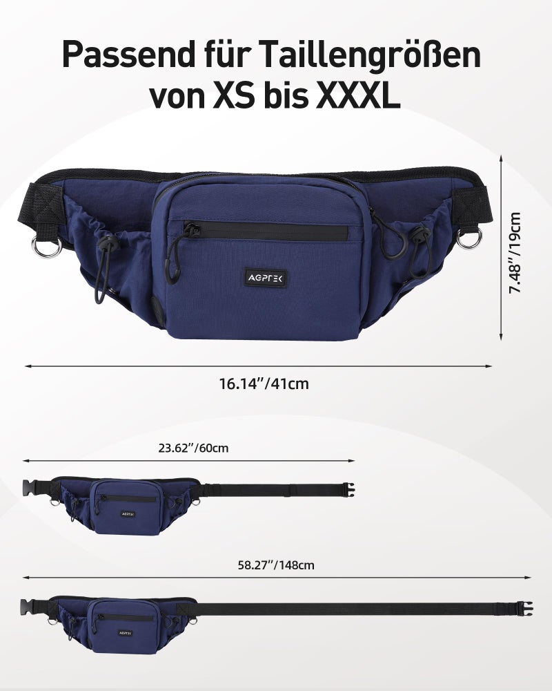 AGPTEK Dog Walking Fanny Pack, Large Capacity Dog Training Treat Pouch, Waist Bag with Removable Snack Pouch, Water Holder, Poop Bag Dispenser, Waterproof Zipper, Adjustable Strap, Dark Blue - Image 3