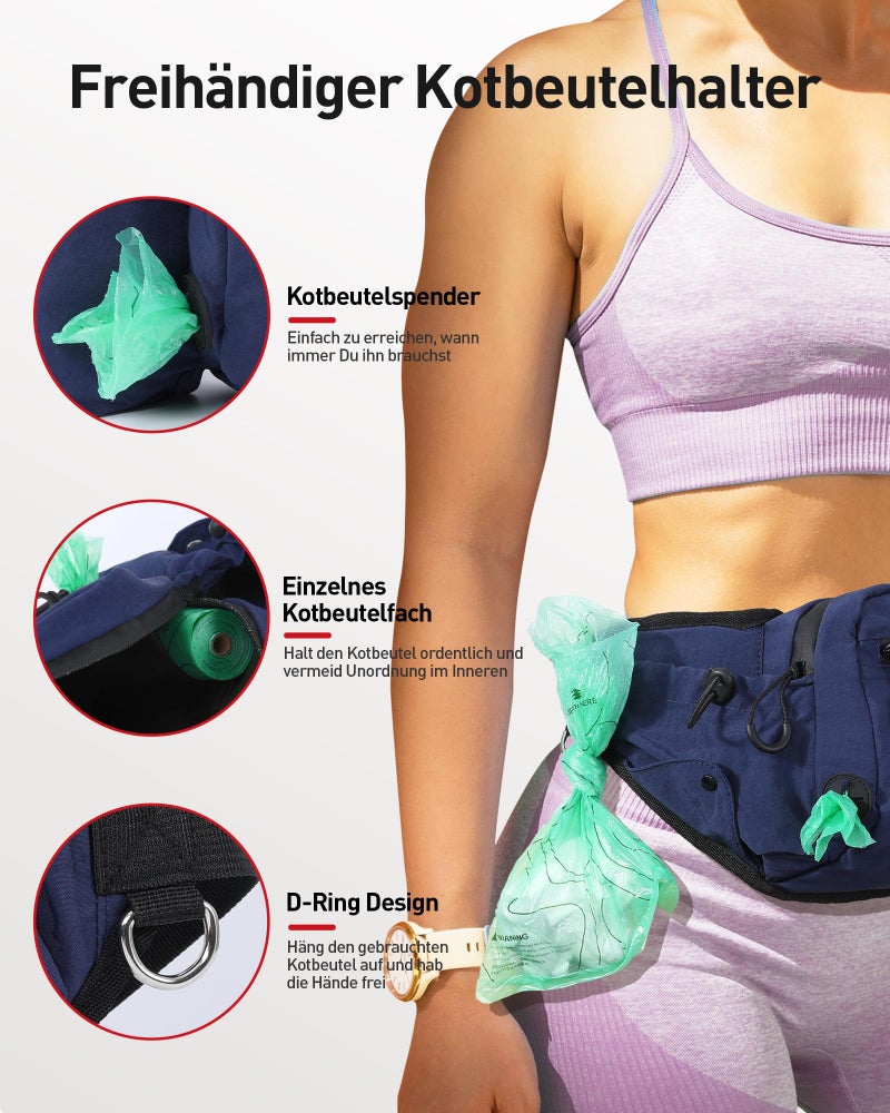 AGPTEK Dog Walking Fanny Pack, Large Capacity Dog Training Treat Pouch, Waist Bag with Removable Snack Pouch, Water Holder, Poop Bag Dispenser, Waterproof Zipper, Adjustable Strap, Dark Blue - Image 5