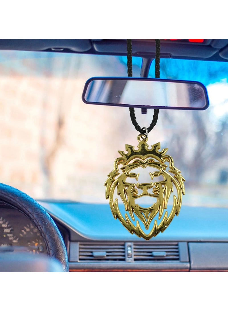 NMC Gold Lion Head Car Mirror Hanging Ornament with Crown, Metal Finish King Style Pendant for Car Interior Décor - Image 5