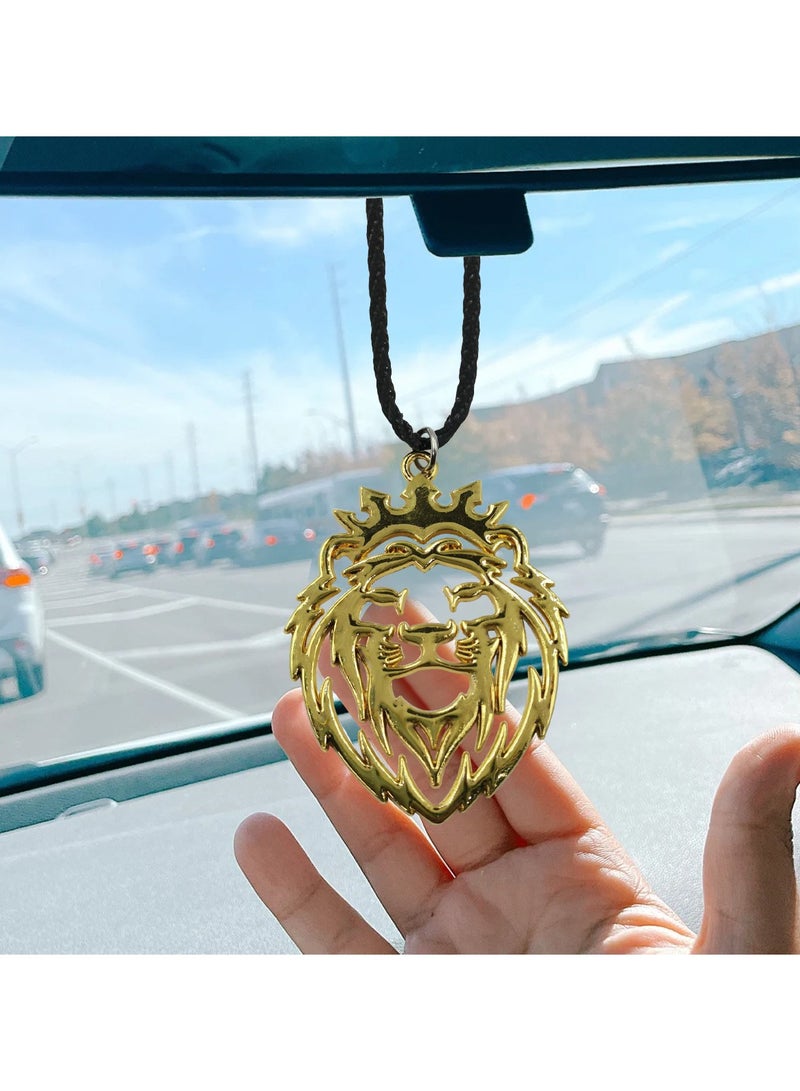 NMC Gold Lion Head Car Mirror Hanging Ornament with Crown, Metal Finish King Style Pendant for Car Interior Décor - Image 4