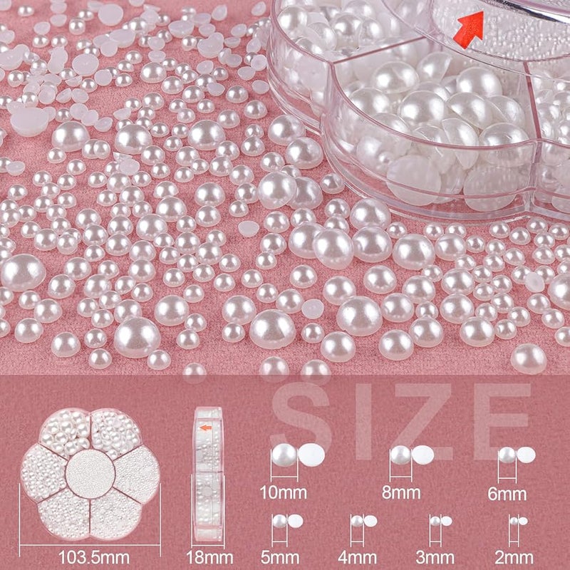 بيلي بوست BELLEBOOST Nail Art Flat Back Half Round Pearl Kits 3, 1 Box of 6000 Pcs Flat-Back White Pearl with Tweezer and Picker Pencil for Home DIY Nails Body Face Craft and Salon Use - Image 3