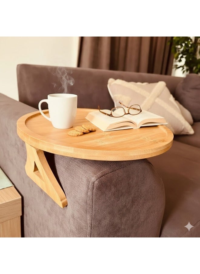 Wooden Sofa Armrest Tray – Natural Wood with Water-Resistant Coating – Couch Arm Table – Drink & Snack Organizer – Elegant Foldable Design - Image 1