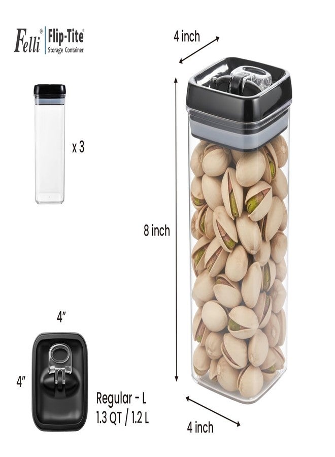 Felli Flip Tite Food Storage Container with Lid Airtight 4" Ring Seal Flip Top, Stackable Acrylic Canister Jar for Pantry Kitchen Counter, Snack Coffee Bean Granola Pet Treats Cracker Holder (1.2 L) - Image 3