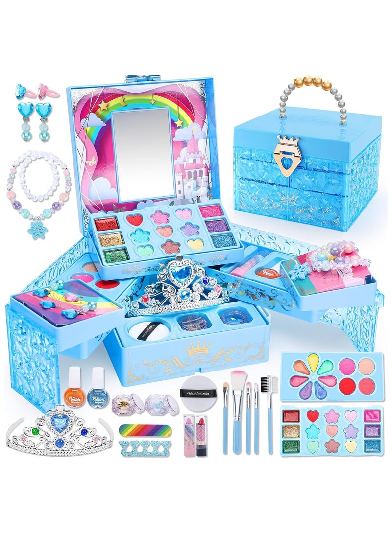 Harvestoy Washable Makeup Girls Toys,Girls Make Up Kit for Kids Inclubes 24 Pcs , Makeup Sets for Kid's Children Birthday Gifts Blue - Image 1