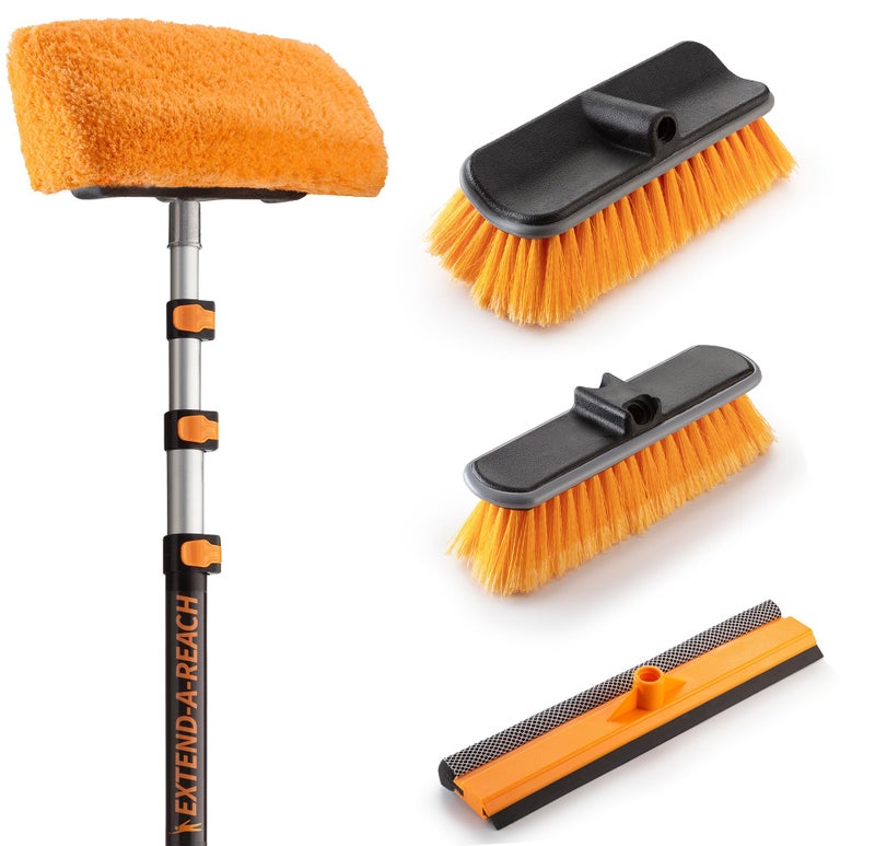 EXTEND-A-REACH 30-Foot Exterior House Cleaning Brush Set with 5-24 ft Extension Pole // Vinyl Siding Brushes with Telescopic Extendable Pole & Window Cleaning Squeegee Tool // The Ultimate Extension Scrub Brush Set - Image 1