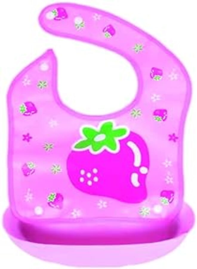 Mix and Max Mix&Max Baby Bib With Silicone Pocket Printed Strawberry For Girls-Pink