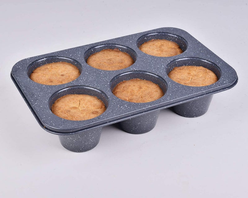 Monfish Jumbo Deep Muffin Pan 6 Cup Carbon Steel Gray Stone non Stick Coating Muffin Tin 3.5diax3inch cup - Image 4