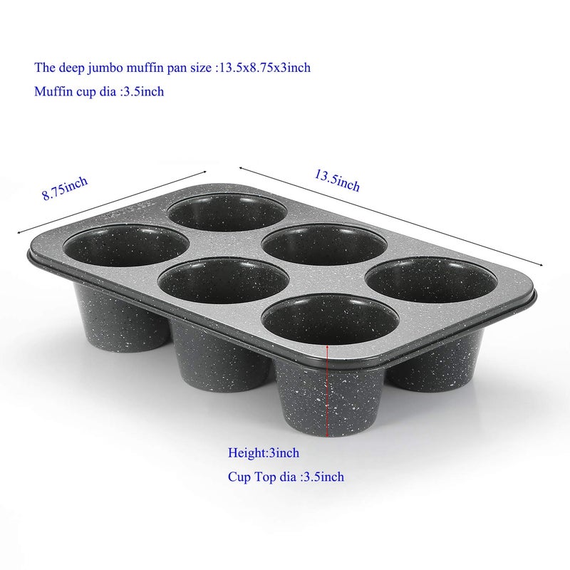 Monfish Jumbo Deep Muffin Pan 6 Cup Carbon Steel Gray Stone non Stick Coating Muffin Tin 3.5diax3inch cup - Image 3