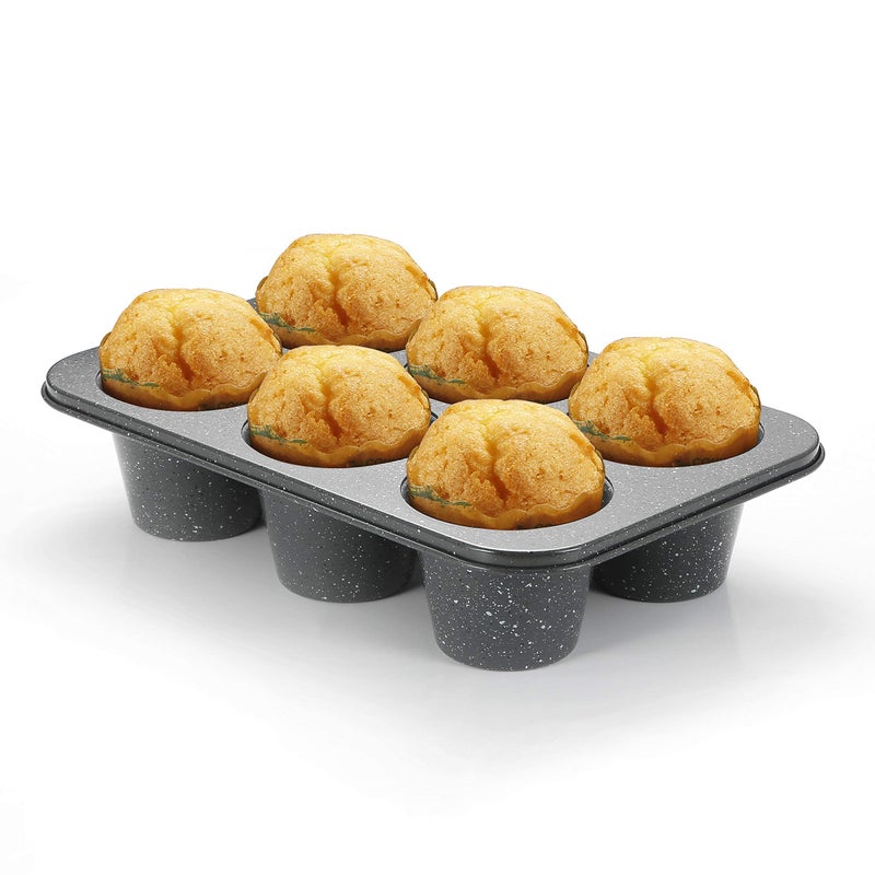 Monfish Jumbo Deep Muffin Pan 6 Cup Carbon Steel Gray Stone non Stick Coating Muffin Tin 3.5diax3inch cup - Image 5