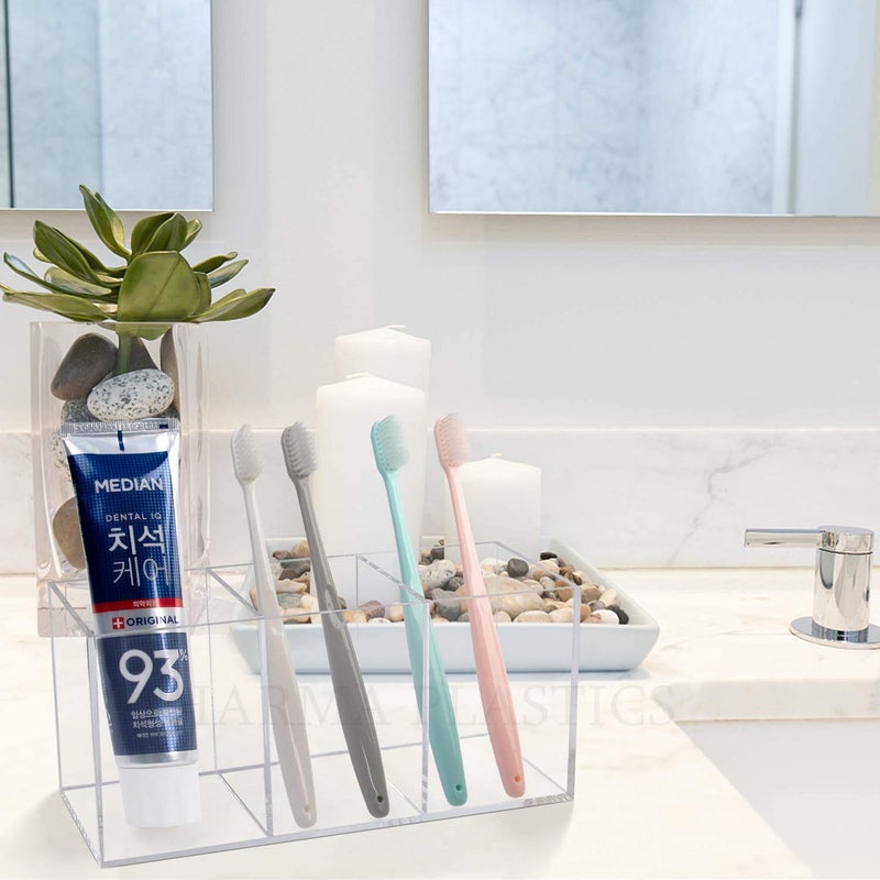 SHARMA PLASTICS multi purpose stand toothbrush holder pen stand table organizer brush holder makeup holder (Clear Acrylic) - Image 4