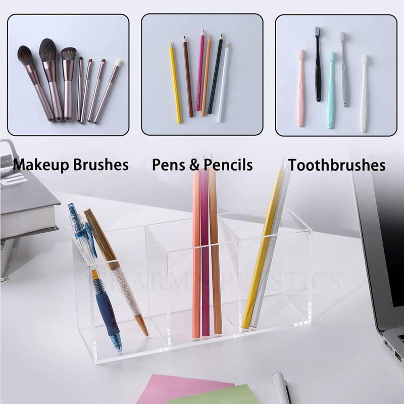 SHARMA PLASTICS multi purpose stand toothbrush holder pen stand table organizer brush holder makeup holder (Clear Acrylic) - Image 3