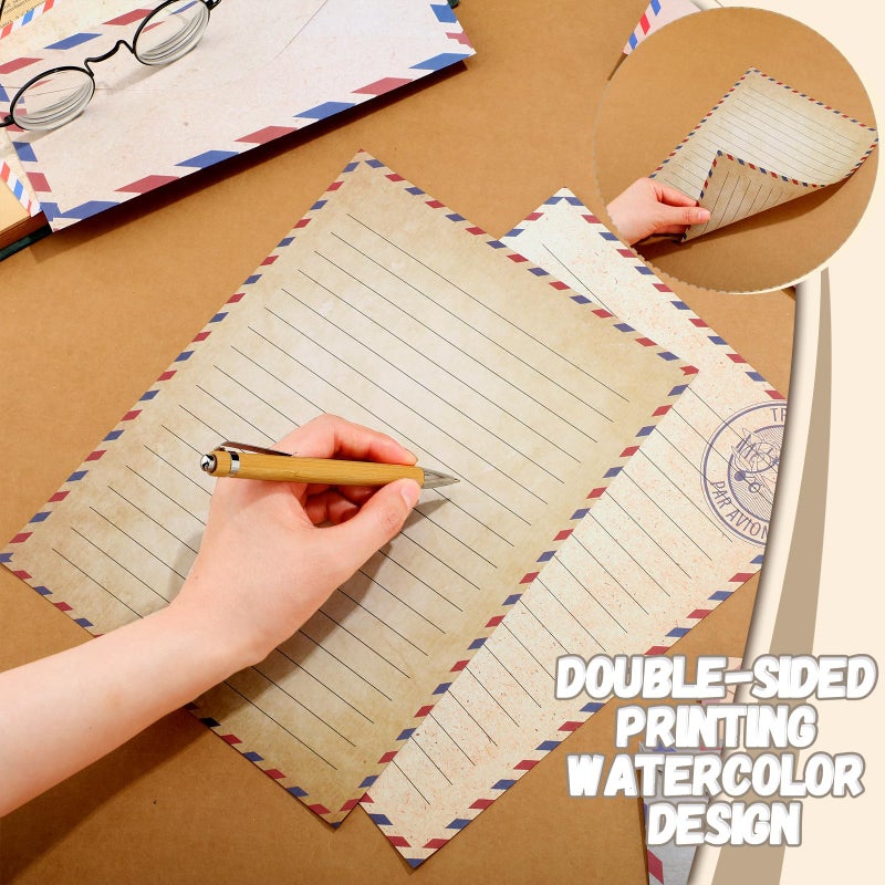 TaoBary 160 Pcs Stationery Paper Set 50 Double Sided Stationery Papers with 50 Matching Envelopes and 60 Round Dot Sticker, 10 Design(Vintage Travel,8.5 x 11 Inch) - Image 3