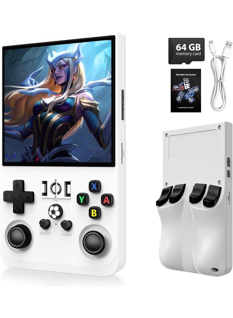 JAJEEK 2025 New Upgrade R36MAX Retro Handheld Game Console, 4.0 Inch IPS Screen, Linux System Portable Gaming Device with 64GB Built-In Storage, Large Classic Game Library, 4000mAh Battery, White - Image 1