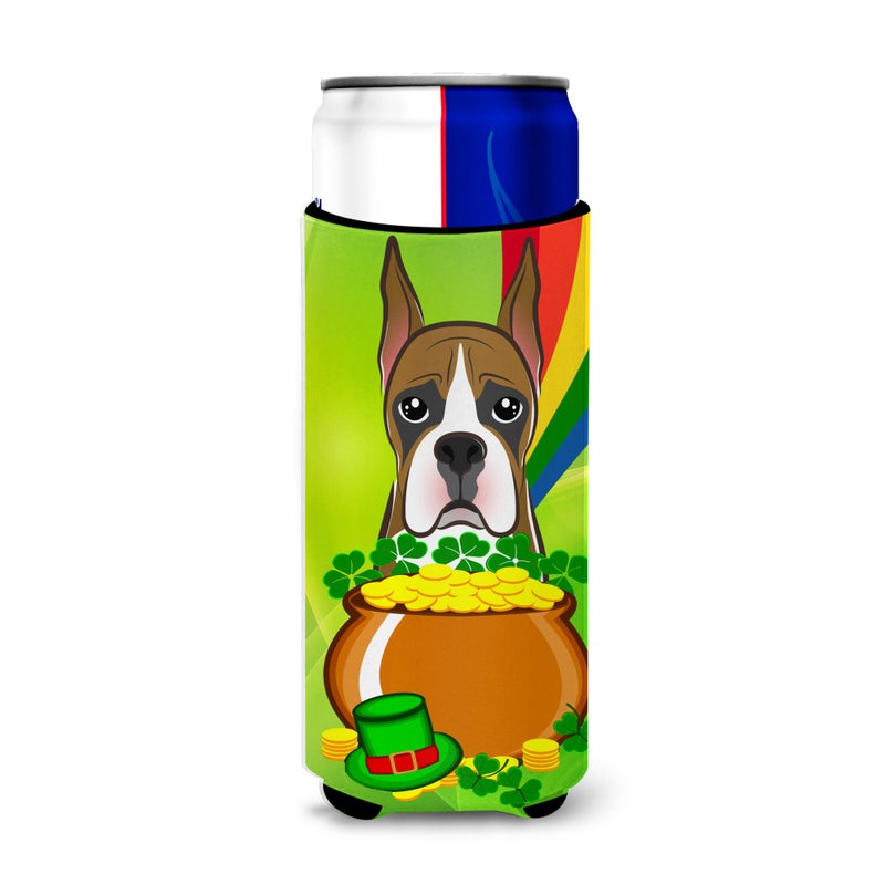 Caroline's Treasures ""Caroline's Treasures BB1967MUK """"Boxer St. Patrick's Day Michelob Ultra Koozies for Slim Cans  Multicolor""