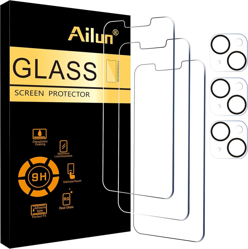Ailun 3 Pack Screen Protector Compatible for iPhone 14 Plus[6.7 inch] + 3 Pack Camera Lens Protector,Case Friendly Tempered Glass Film,[9H Hardness] - HD - Image 1