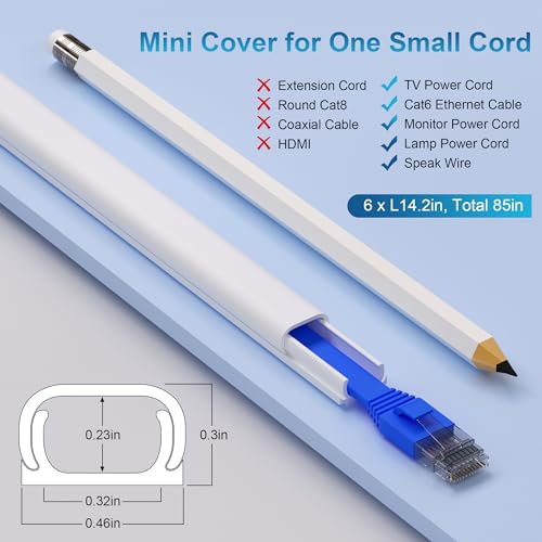 ZhiYo 85in Cord Covers for Wires on Wall, 1 Mini Cord Hider Wall, Self-Adhesive Wire Covers for Cords, Paintable TV Cable Hider Cable Management Kit, 6X L14.2in, W0.46in H0.3in, CMR05 White - Image 2